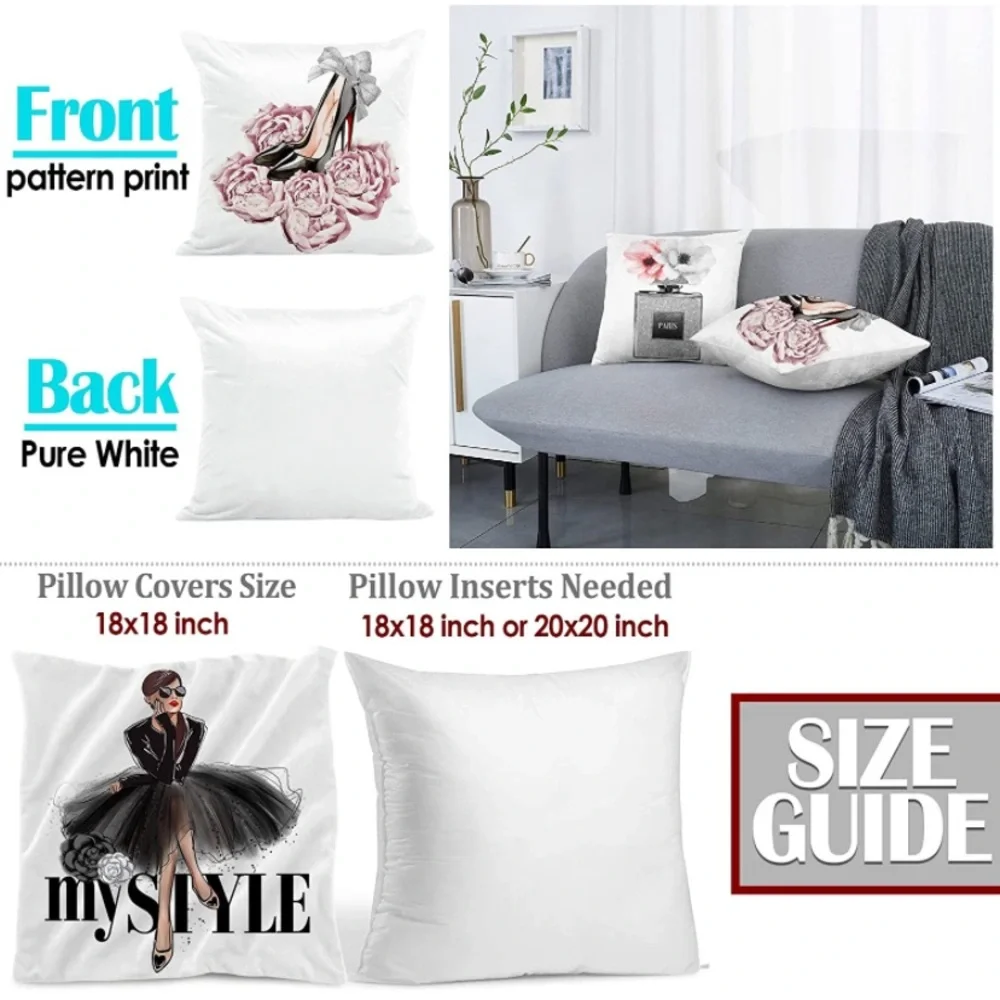 Set of 4 18x18 Decorative Pillow Covers Pink/Gray Fashion Style